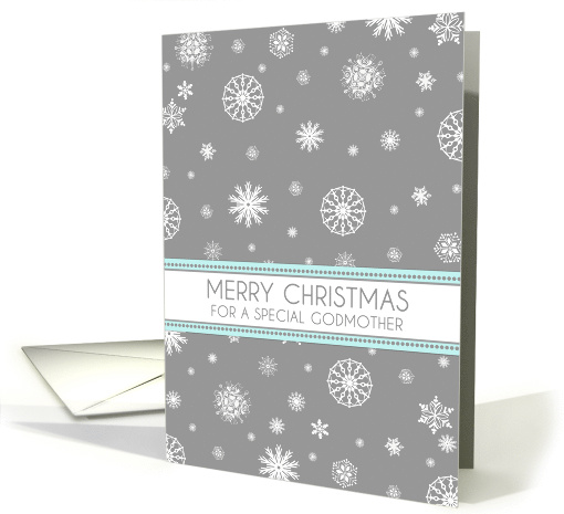 Godmother Merry Christmas Card - Aqua Grey Snowflakes card (1138798)