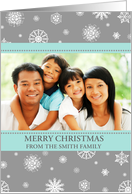 Photo Merry Christmas Card - Aqua Grey Snowflakes card