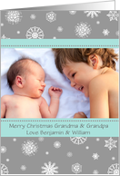 Photo Merry Christmas Grandparents Card - Aqua Grey Snowflakes card