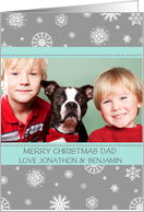 Photo Merry Christmas Dad Card - Aqua Grey Snowflakes card