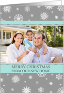 Photo Merry Christmas We’ve Moved Card - Aqua Grey Snowflakes card