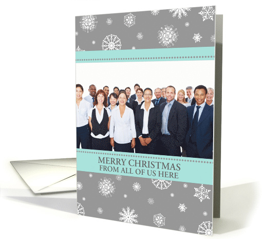 Photo Merry Christmas Corporate Card - Aqua Grey Snowflakes card