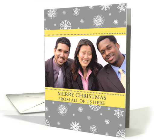 Photo Merry Christmas Corporate Card - Yellow Grey Snowflakes card