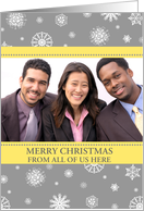 Photo Merry Christmas Corporate Card - Yellow Grey Snowflakes card