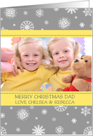 Photo Merry Christmas Dad Card - Yellow Grey Snowflakes card