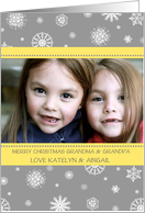 Photo Merry Christmas Grandparents Card - Yellow Grey Snowflakes card