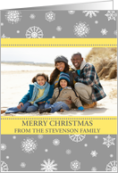 Photo Merry Christmas Card - Yellow Grey Snowflakes card