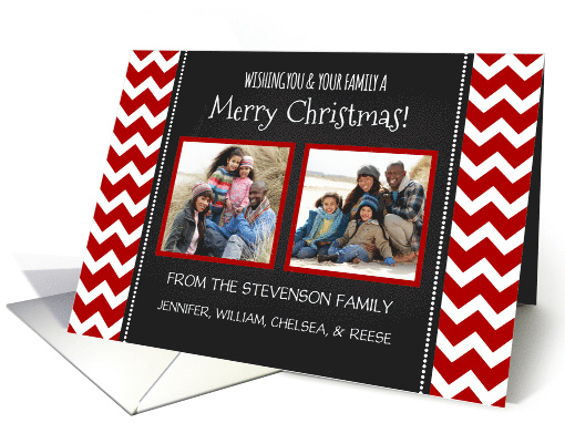 2 Photo Merry Christmas Card - Red Chevron Chalkboard card (1146648)