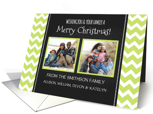 2 Photo Merry Christmas Card - Green Chevron Chalkboard card (1146652)