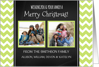 2 Photo Merry Christmas Card - Green Chevron Chalkboard card