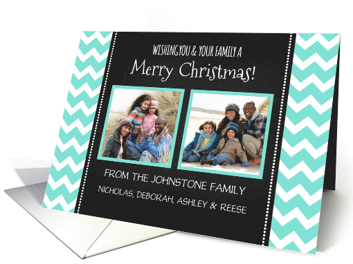 2 Photo Merry Christmas Card - Aqua Chevron Chalkboard card (1146698)