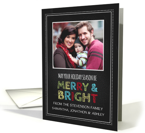 Photo Merry & Bright Christmas Card - Colorful Chalkboard card