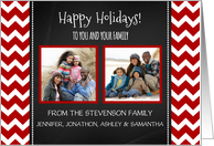 2 Photo Happy Holidays Christmas Card - Red Chevron Chalkboard card