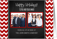 2 Photo Happy Holidays Corporate Card - Red Chevron Chalkboard card