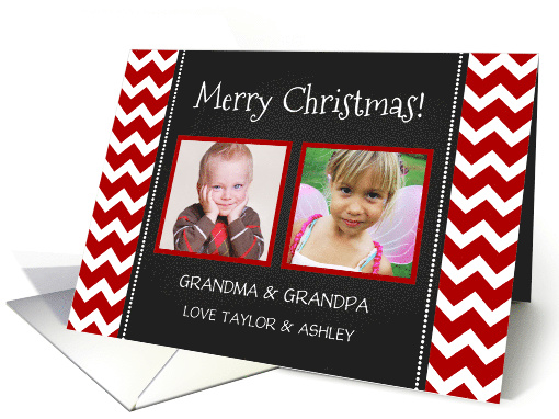 2 Photo Merry Christmas Grandparents Card - Red Chevron... (1146944)