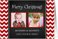 2 Photo Merry Christmas Grandparents Card - Red Chevron Chalkboard card