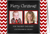 2 Photo Merry Christmas Dad Card - Red Chevron Chalkboard card