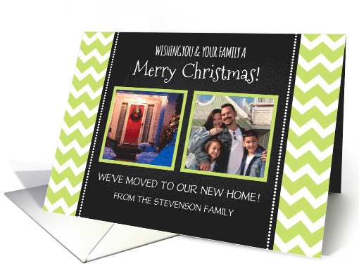 2 Photo Merry Christmas We've Moved Card - Green Chevron... (1146970)