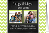 2 Photo Happy Holidays Christmas Card - Green Chevron Chalkboard card