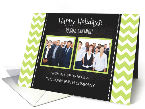 2 Photo Happy Holidays Corporate Card - Green Chevron Chalkboard card