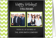 2 Photo Happy Holidays Corporate Card - Green Chevron Chalkboard card