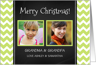 2 Photo Merry Christmas Grandparents Card - Green Chevron Chalkboard card
