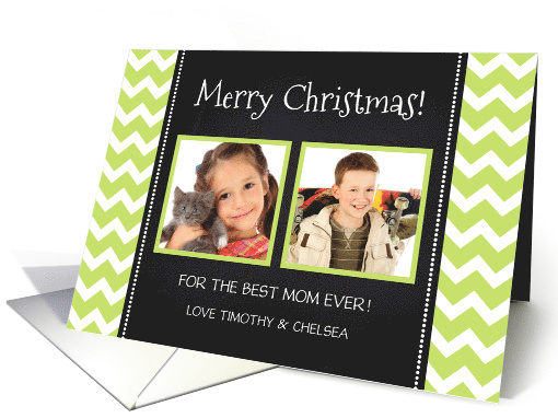 2 Photo Merry Christmas Mom Card - Green Chevron Chalkboard card