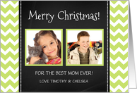 2 Photo Merry Christmas Mom Card - Green Chevron Chalkboard card