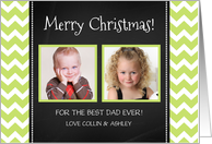 2 Photo Merry Christmas Dad Card - Green Chevron Chalkboard card