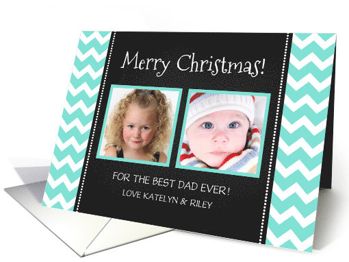 2 Photo Merry Christmas Dad Card - Blue Chevron Chalkboard card