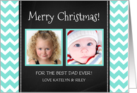 2 Photo Merry Christmas Dad Card - Blue Chevron Chalkboard card