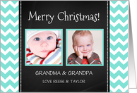 2 Photo Merry Christmas Grandparents Card - Blue Chevron Chalkboard card