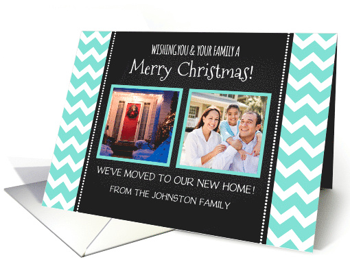 2 Photo Merry Christmas We've Moved Card - Blue Chevron... (1147036)