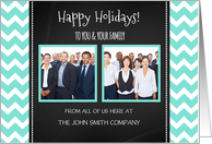 2 Photo Happy Holiday Corporate Card - Blue Chevron Chalkboard card