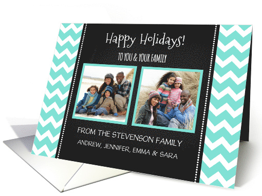 2 Photo Happy Holidays Card - Blue Chevron Chalkboard card (1147044)
