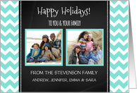 2 Photo Happy Holidays Card - Blue Chevron Chalkboard card