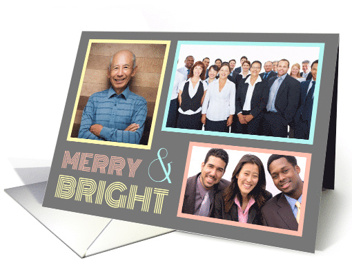 3 Photo Merry & Bright Corporate Christmas Card - Grey & Pastel card