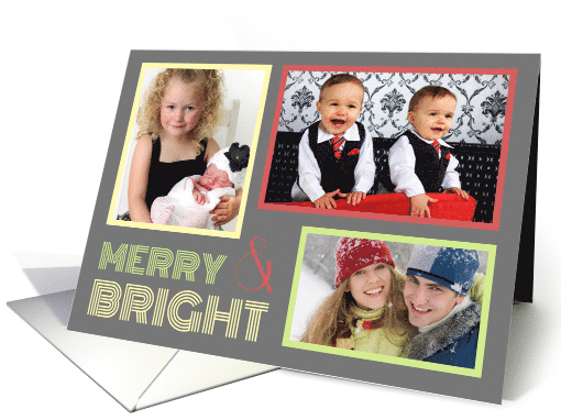 3 Photo Merry & Bright Christmas Card - Festive Grey card (1147188)
