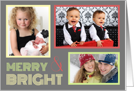 3 Photo Merry & Bright Christmas Card - Festive Grey card