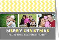 3 Photo Merry Christmas Card - Grey Yellow Chevron card
