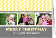 3 Photo Merry Christmas We’ve Moved Card - Grey Yellow Chevron card