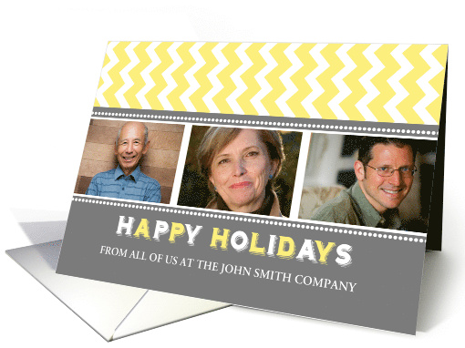 3 Photo Christmas Corporate Card - Grey Yellow Chevron card (1149980)