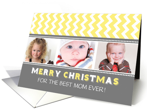 3 Photo Merry Christmas Mom Card - Grey Yellow Chevron card (1149982)