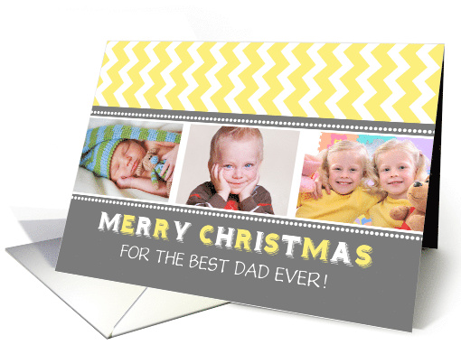 3 Photo Merry Christmas Dad Card - Grey Yellow Chevron card (1149988)