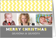 3 Photo Merry Christmas Grandpa Grandma Card - Grey Yellow Chevron card