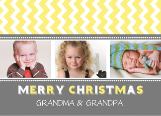 3 Photo Merry Christmas Grandpa Grandma Card - Grey Yellow Chevron