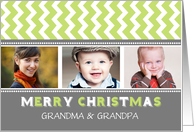 3 Photo Merry Christmas Grandparents Card - Grey Green Chevron card