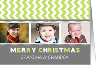 3 Photo Merry Christmas Grandpa Grandma Card - Grey Green Chevron card