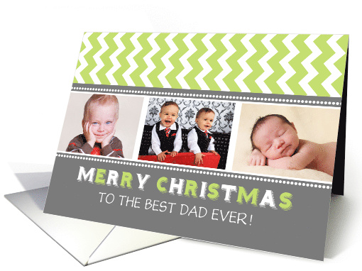 3 Photo Merry Christmas Dad Card - Grey Green Chevron card (1150002)
