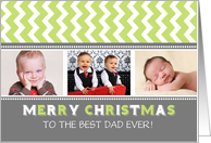 3 Photo Merry Christmas Dad Card - Grey Green Chevron card